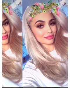 16'' Long Straight Platinum Blonde  Lace Front Synthetic Women Kylie Jenner Wigs