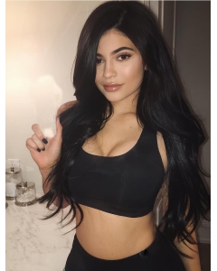 24'' Long Straight With Bangs Lace Front Black Synthetic Women  Kylie Jenner Wigs