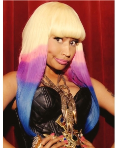 16" Long Straight With Bangs  Capless  Ombre/2 tone Synthetic Women Nicki Minaj Wig