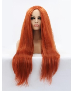 32'' Long Auburn Without Bangs  Lace Front Straight Synthetic Women Wigs