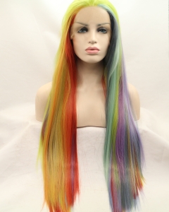 30" Straight Ombre/2 Tone Without Bangs Synthetic Lace Front Long Wigs