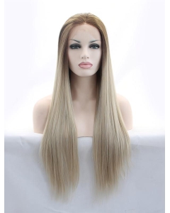 29'' Long Straight Without Bangs Brown  Lace Front Synthetic Women Wigs