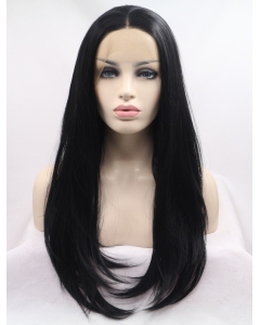 21" Long Straight Lace Front  Black Without Bangs  Synthetic Women Wigs