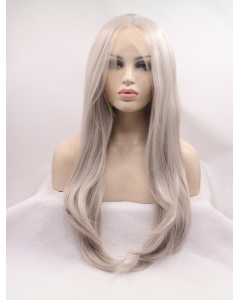21'' Long Straight  Without Bangs Lace Front  Synthetic  Grey Women Wigs