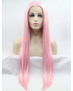 30'' Long Straight Without Bangs  Lace Front  Pink  Synthetic Women Wigs