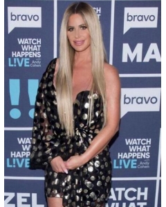 25'' Long Straight Without Bangs Lace Front Synthetic  Platinum Blonde Women Kim Zolciak Wigs