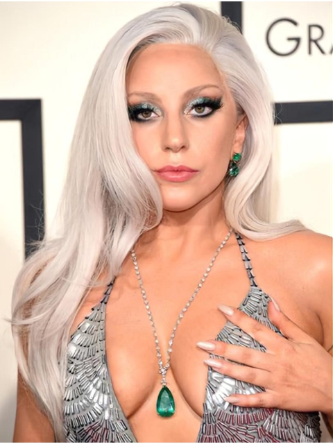 16'' Long Straight Lace Front  Without Bangs Grey Synthetic Lady Gaga Wigs
