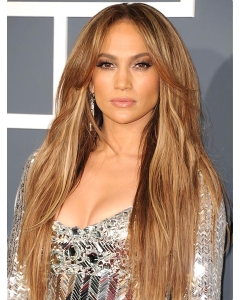  24" Long Straight Without Bangs Lace Fornt Blonde Synthetic Women Jennifer Lopez Wigs