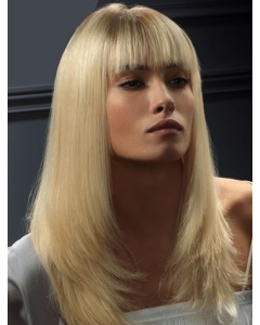 18'' Straight With Bangs Blonde Lace Front Remy Human Hair Wholesome Long Women Wigs