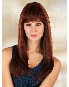 20''Great 100% Hand-Tied Monofilament Straight With Bangs Synthetic Long Women Wigs