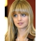 18''Blonde Straight With Bangs 100% Hand-Tied Monofilament Long Synthetic Nice Wigs For Cancer