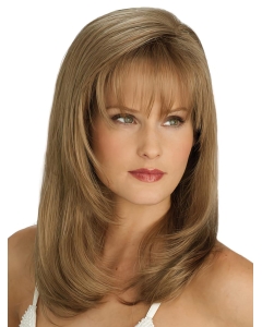 Straight Layered With Bangs Monofilament Lace Front Brown Synthetic  New Long Women Wigs