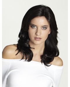 Graceful Black Wavy Without Bangs Monofilament Remy Human Hair Long Women Wigs