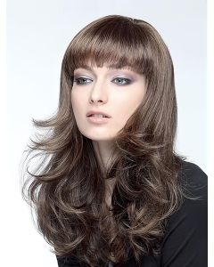 18'' Wavy  Brown With Bangs Capless Synthetic Long Human Hair Wig