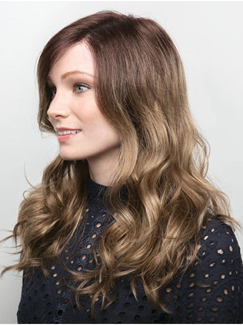 Blonde 16" Wavy Without Bangs Monofilament Lace Front Long Synthetic Wigs