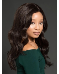 16'' Durable Long Wavy Without Bangs Layered Black Full Lace Human Hair Women African American Wigs