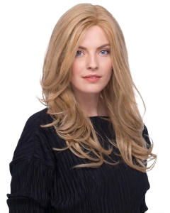 17‘’ Wavy Without Bangs Blonde 100% Hand-Tied Monofilament Long  Human Hair Wigs