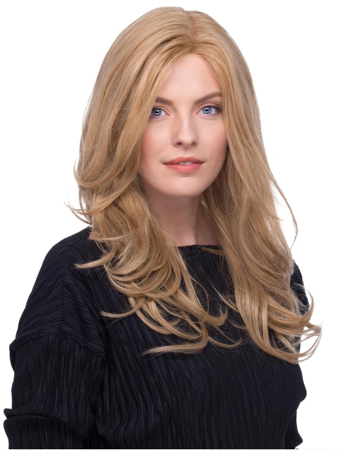 17‘’ Wavy Without Bangs Blonde 100% Hand-Tied Monofilament Long  Human Hair Wigs
