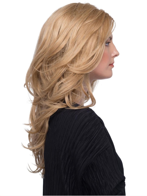 17‘’ Wavy Without Bangs Blonde 100% Hand-Tied Monofilament Long  Human Hair Wigs