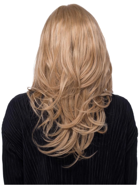 17‘’ Wavy Without Bangs Blonde 100% Hand-Tied Monofilament Long  Human Hair Wigs