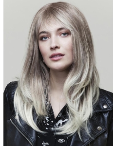 16" Wavy With Bangs Ombre/2 tone Monofilament Lace Front Long Syntehtic Women Wigs