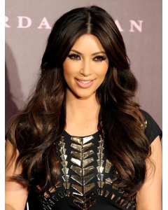 22'' Discount Black Wavy Without Bangs 100% Hand-Tied Monofilament Long Remy Human Hair Women  Wigs