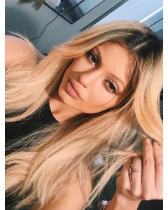 2016 Long Wavy Wihtout Bangs Lace Front Blonde Layered Synthetic Kylie Jenner Inspired Women Wigs