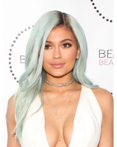 16'' Gorgeous Long Wavy Without Bangs Lace Front Synthetic Grey Kylie Jenner Inspired Wigs