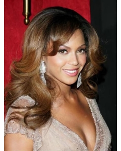 Unique Brown Wavy Lace Front Long Human Hair Celebrity Wigs