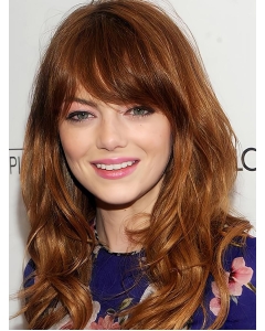 20'' Natural Long Wavy With Bangs Full Lace Copper Human Hair Wigs 