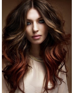 20" Wavy Without Bangs Lace Front Long Two Tone Human Hair Wigs