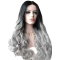 22" Wavy Without Bangs Long Lace Front Human Hair Ombre Wigs
