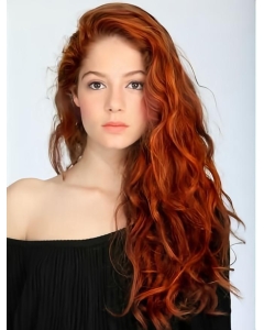 22'' Comfortable Long Wavy Without Bangs Lace Front Copper Synthetic Women Wigs