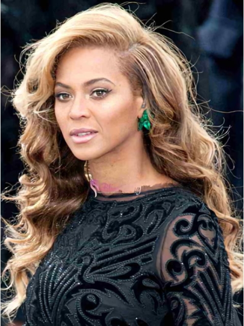 Beyonce Knowles Breathtaking 100% Human Hair Long Wavy Lace Front Wig about 22 Inches