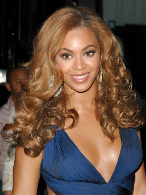 Beyonce Knowles Fabulous 100% Human Hair Long Spiral-curly Glueless Lace Front Wig about 22 Inches