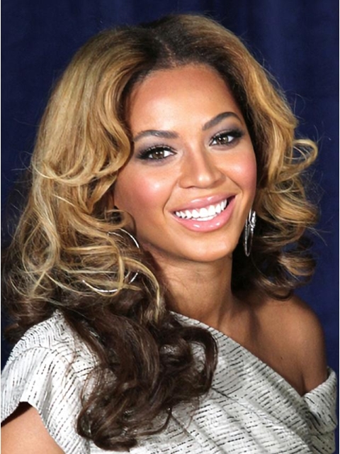 Beyonce Knowles Mature and Genial 100% Human Hair Long Wavy Lace Front Wig about 16 Inches