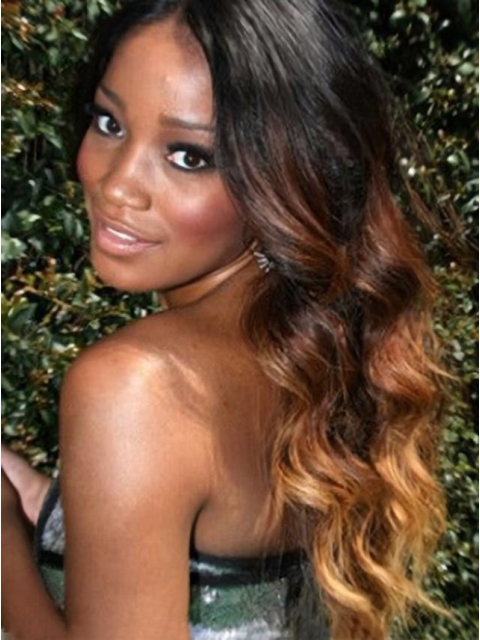 24 Inches Wavy Lace Front Black to Brown 100% Indian Remy Hair Ombre Wigs 