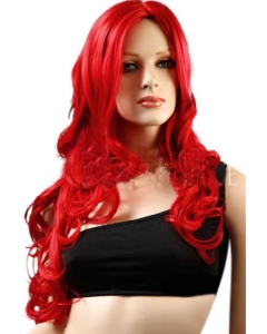 Classic Red Long Wavy 22 Inches Lace Front Synthetic Wigs