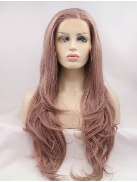 Long Pink Layered 26" Lace Front Wavy Synthetic Wigs