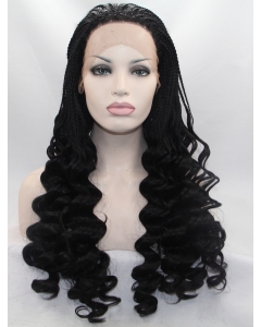 Long Black Without Bangs 24" Lace Front Wavy Synthetic Wigs
