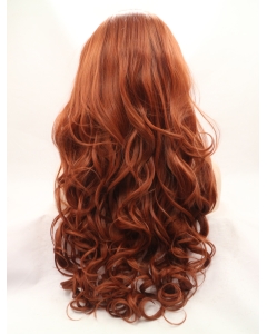 Long Auburn Without Bangs 22" Lace Front Wavy Synthetic Wigs