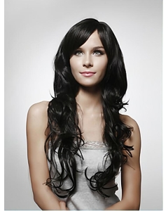 Beautiful Black Curly Remy Human Hair Long Wigs