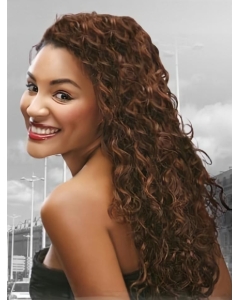 Sleek Auburn Curly Long Human Hair Full Lace Wigs