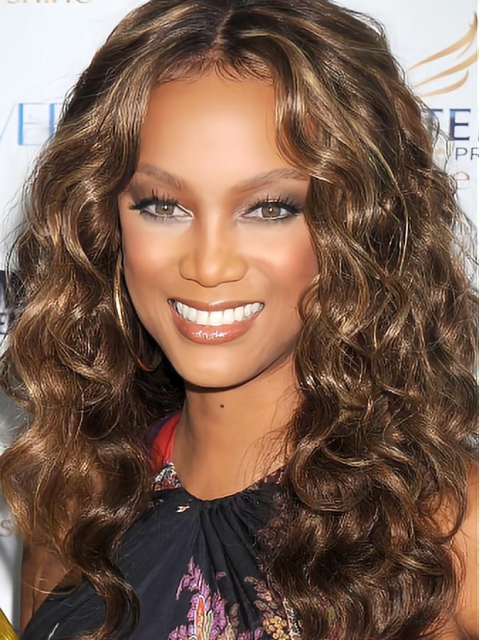 Tyra Banks Trendy and Fun Long Curly Full Lace Human Hair Wig 20 Inches