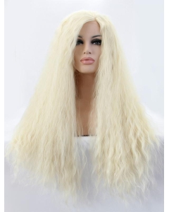 Long Blonde With Bangs 21" Lace Front Curly Synthetic Wigs