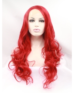 21" Curly Red Without Bangs Synthetic Lace Front Long Wigs