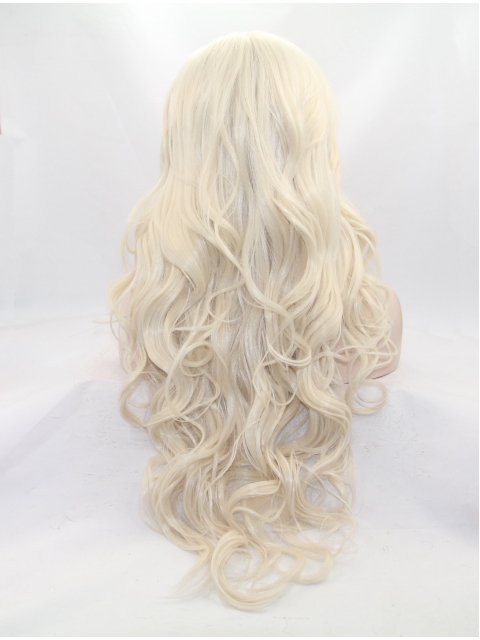 25" Curly Blonde Without Bangs Synthetic Lace Front Long Wigs