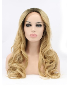 17" Curly Blonde Layered Synthetic Lace Front Long Wigs