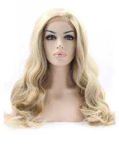19" Curly Ombre/2 Tone Without Bangs Synthetic Lace Front Long Wigs