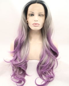 Layered Ombre/2 Tone 28" Curly Long Lace Front Synthetic Wigs